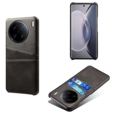 Imagem de Capas Compatível com VIVO X90 PRO PLUS,Caso de couro PU-Tampa de telefone a prova de choque com 2 slots de cartão,Proteção anti-impressão digital e anti-gota-Black
