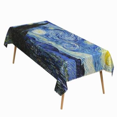 Imagem de ggaimwf Toalha de mesa retangular Van GOG 132 x 188 cm, pintura a óleo, a toalha de mesa estrelada, arte abstrata, resistente a derramamentos, durável, para jantar, jardim, ateliê, churrasco