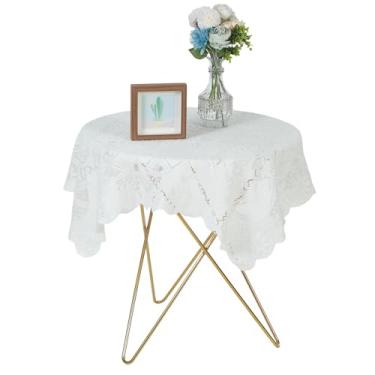 Imagem de Xinjoduz 1 toalha de mesa de crochê 90 cm × 35 cm toalha de mesa de renda branca toalha de mesa de renda vintage sobreposta toalha de mesa elegante toalha de cabeceira para mesas de centro redondas