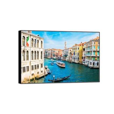 Imagem de MUHJDYC Arte de parede em tela de paisagem urbana - impressões panorâmicas em tela - Itália Veneza-quadro preto para decoração de sala de estar 20x30cm-8x12in