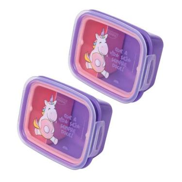 Imagem de 2 Marmita Bebê Pote Hermético Infantil Merenda Lanche Escolar 630ML - 