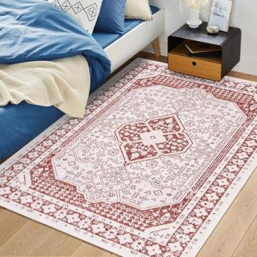 Imagem de Garvee Tapetes vintage com estampa boho 2,5 x 3,5 m para sala de estar, tapete lavável resistente a manchas, tapete grande macio de pelo baixo para quarto/sala de jantar/cozinha/berçário ~ suporte