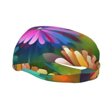 Imagem de Bandanas de corrida para homens e mulheres, estilo abstrato, flores coloridas, faixas de suor esportivas que absorvem a umidade, lenço de cabeça atlético, faixa de cabelo elástica para tênis, basquete