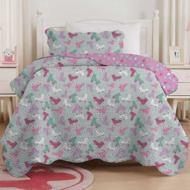 Imagem de Colcha Solteiro Dupla Face Cobre Leito Kids Menina Mix 2 Peças - Cortt