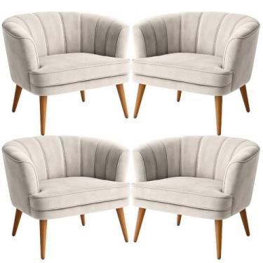 Imagem de Jogo 4 Poltronas Moderna para Sala de Estar Macia Tecido Veludo Reforç