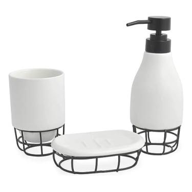 Imagem de Kit Banheiro Lavabo Cerâmica Porta Escova Sabonete 3 Peças