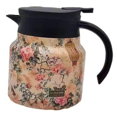 Imagem de ＫＬＫＣＭＳ Jarra de chá, jarra térmica para café, com infusor com tampa, cafeteira para bebidas quentes, recipiente para bebidas para chás Pu'er maduros, Cáqui
