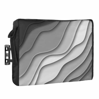 Imagem de Capa de TV externa gradiente cinza preto à prova d'água à prova de intempéries, capas de televisão geométricas abstratas para 76 a 81 cm moderno ombré externo protetor de tela de TV, 76 cm L x 48 cm A