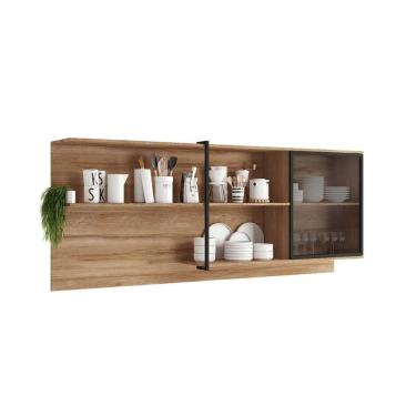 Imagem de Armário Aéreo Cozinha Modulado Alpha 2504 c/ 1 Porta c/ Vidro 200cm Freijo - Carraro