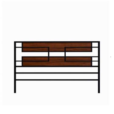 Imagem de Cabeceira Cama Aço Ferro Metal Robusto Cor Preto Mdf Escuro Largura 140 Cm Estilo Industrial Cb-03