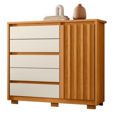 Imagem de Cômoda Sapateira 1 Porta 5 Gavetas 125cm Duetto Cinamomo-off White - Albatroz