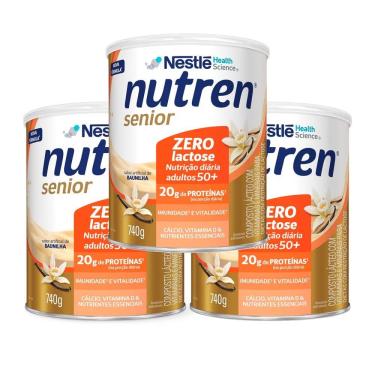 Imagem de Kit 3 Nutren Senior Complemento Alimentar Baunilha Zero Lactose 740g
