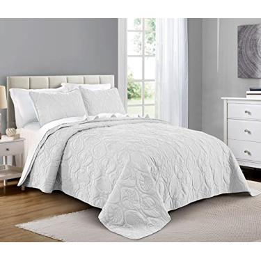 Imagem de Pure Bedding Conjunto de colcha King/Cal King/California King Size branco - colcha grande - colcha de microfibra - inclui 1 colcha e 2 fronhas, estampa de estrela do oceano