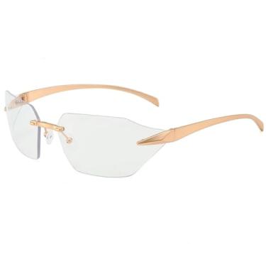 Imagem de Óculos de sol sem aro de luxo da moda, feminino, masculino, punk, esportivo, vintage, óculos de sol, proteção UV400 (dourado, transparente)