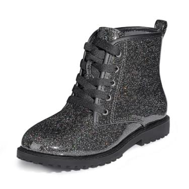 Imagem de Botas de cano curto com glitter para meninas, sapatos de combate à prova d'água com zíper lateral para crianças pequenas/crianças grandes, Gypsophila preta, 10 Toddler