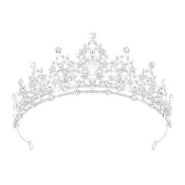 Imagem de Tiaras e coroas de cristal para mulheres, tiara de noiva rainha real para cabeça de princesa para bolo de aniversário, coroa e festa de concurso de formatura, Coroas brancas prateadas + tiara-02, G