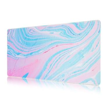 Imagem de Tapete de mouse grande mármore rosa com bordas costuradas, tapete de mesa para jogos à prova d'água grosso para jogos, 80 x 39,9 cm, protetor de laptop para computador com base antiderrapante de 4 mm