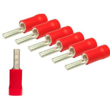 Imagem de Terminal Pré Isolado Vermelho Pino Chato 10mm Retardante à chamas Cone