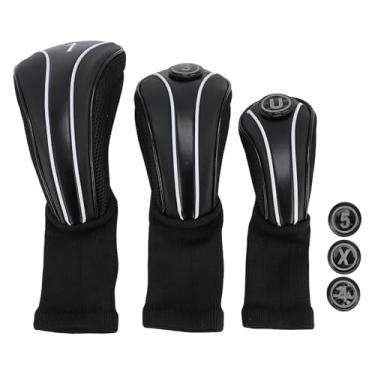Imagem de 3pcs Golf Club Head Covers PU Leather Wood Driver Headcover Set with Spare Number Tag, Long Neck, Scratch Resistanted and Breathable Design for Woods and Drivers (All Black)