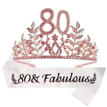 Imagem de Artigos de Decoração de Festa de 80º Aniversário, Presentes de 80º Aniversário, Tiara e Faixa de 80º Aniversário, 80º Feliz Aniversário, 80º e Faixa de Cetim Rosa Fabulosa, Feliz 80º Aniversário, É Meu 80º Aniversário