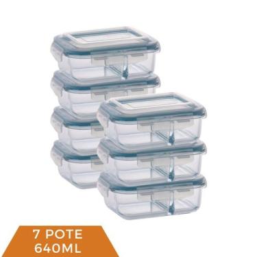 Imagem de Kit 7 Pote de Vidro Hermético Com Divisoria 640ml Alimento - QUALITY H