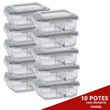 Imagem de 10 Pote Retangular 1040ML c/ Divisória e Tampa Marmita Lancheira - QUA