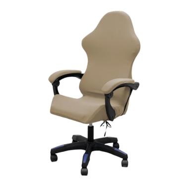 Imagem de ACOFRR Conjunto de capa de cadeira de jogos com capas de apoio de braço, capa elástica com babados para cadeiras reclináveis de corrida, escritório, computador (cáqui)