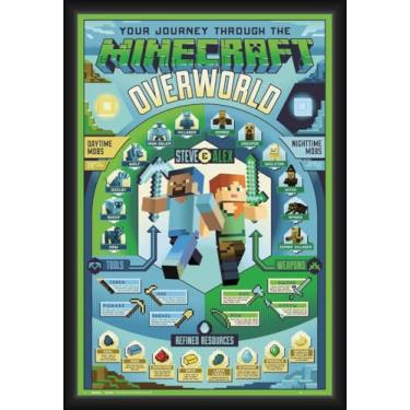 Imagem de BUY ART FOR LESS Pôster de arte emoldurado oficialmente licenciado Minecraft - Overworld Biome - 61 x 91 cm - Moldura de madeira projetada resistente com vidro plexi - Pronto para pendurar