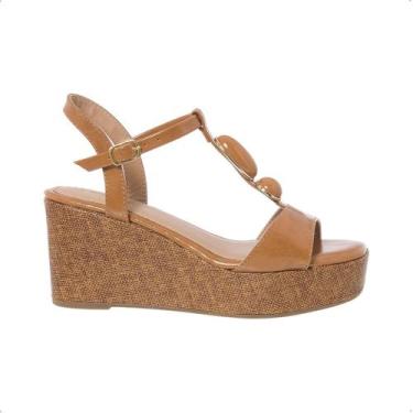 Imagem de Sandália Anabela Plataforma Espadrille Boho Chic Pedraria Rafia Lançam