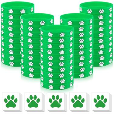 Imagem de Soulchen 50 pulseiras de silicone com estampa de pata com 100 peças de adesivos de pata de cachorro, pulseiras de borracha para aniversário, cachorrinho, animal, chá de bebê, decorações de festa