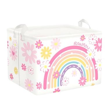 Imagem de Clastyle Cesto de roupa suja arco-íris para bebê, nuvem, cesta de armazenamento para mulheres, meninas, caixa de brinquedos, organizador de roupas dobrável, cesto de berçário para quarto, margarida