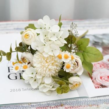 Imagem de Flores artificiais de seda, rosas, buquê de girassol, decoração para casa, casamento, festa, flores falsas, vaso de scrapbook, arranjo de jardim (branco)