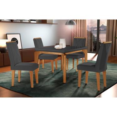 Imagem de Conjunto: Mesa Sala Jantar Londrina c/ Tampo Madeirado c/ Vidro Canto Reto 120x80cm e 4 cadeiras Amsterdã Imbuia/Grafite - Suede Grafite - Rufato