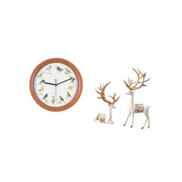 Imagem de Bothyi Relógio de Parede com Pássaro Canoro, Estátuas de Rena Europeias, Artesanato Colecionável, Escultura de Amante de Veados, Relógios de Parede Decorativ