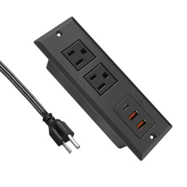 Imagem de Régua de 20 W tomada embutida USB C carga rápida mesa tomada tipo C extensão plugue de alimentação para conferência bancada mesa gaveta sofá ETL listado (preto)