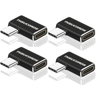 Imagem de Thsucords Adaptador de extensão USB C de ângulo reto, pacote com 4, extensor esquerdo 90 graus macho para fêmea 100W 20Gbps tipo C 3.2 Gen2 4K @60Hz conversor estendido de vídeo para Steam Deck