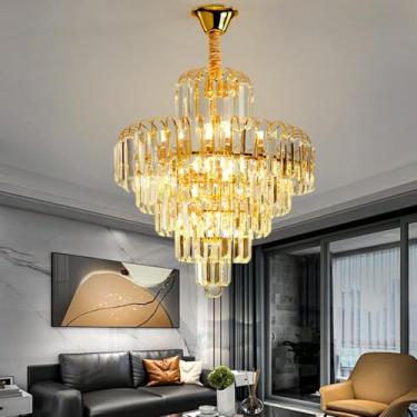 Imagem de Lustre de Cristal Clássico LED - Luminária de Vidro para Sala com Iluminação Aconchegante, Lustre Romântico para Quarto e Sala de Jantar (40cm-6 camadas de cristal)