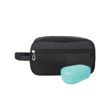 Imagem de Kit Bolsa Necessaire Resistente de Nylon Preta e Saboneteira - Mormino