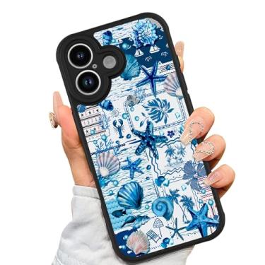 Imagem de AIGOMARA Capa magnética feita para iPhone 17 [compatível com MagSafe] concha azul estrela do mar oceano colagem de férias para mulheres meninas homens TPU macio hack PC traseira resistente capa fina