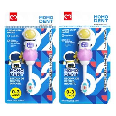 Imagem de MOMODENT Escova de Dentes Infantil 1 Unidade, Bebês para 0 a 3 Anos, Cerdas Extra Macias, Cabo com Design de Astronauta, Protege a Saúde das Gengivas (Rosa+Rosa(2 unidades))