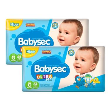 Imagem de Kit 2 Fralda Babysec Ultrasec Hiper Tamanho G 60 Unidades Descartáveis