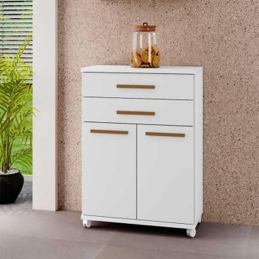 Imagem de Balcão 2 Portas E 2 Gavetas Com Rodinhas Branco Monaco Shop Jm