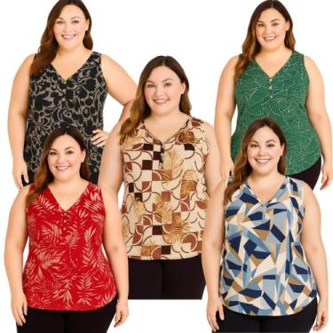 Imagem de Kit 5 regatas Feminina Liganete Malha Fria Estampadas GG - Restart