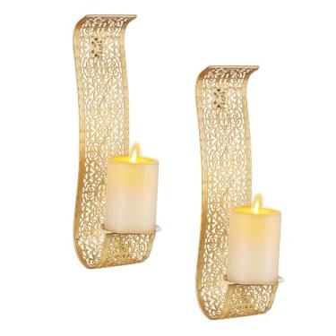 Imagem de Sziqiqi Conjunto de 2 castiçais dourados para decoração de parede - Castiçal rústico de parede de pilar para casa de fazenda vintage decoração de parede de corredor decorativo banheiro arandelas de