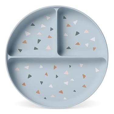 Imagem de Simple Modern Placa de silicone para bebês e crianças pequenas | Pratos divididos e seguros para micro-ondas para crianças | Coleção Parker | Triângulos cinza