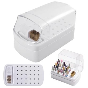 Imagem de FATUXZ Suporte de broca de unha 2 em 1 e estojo de escova de limpeza, estojo de escova de limpeza de 30 furos, organizador de suprimentos de ferramentas de manicure, organizador de mesa de manicure