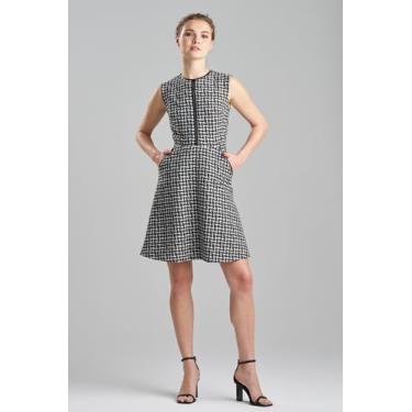 Imagem de N Natori Vestido feminino com decote V dividido em xadrez japonês comprimento 94 cm, Preto/branco, 40