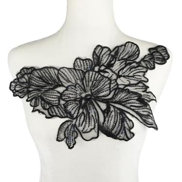 Imagem de Carytalee 2 peças de apliques de tecido de renda vintage flores remendos para costura, faça você mesmo, artesanato, vestido de noiva, decoração de renda (preto) 13,3 x 7,8 polegadas