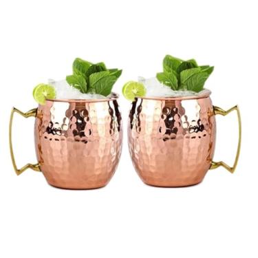 Imagem de BOLD & DIVINE Moscow Mule Mugs - Canecas de cobre 100% puro conjunto de 2-100% artesanal - Canecas de cobre sólido puro seguro para alimentos - Conjunto de presente de Natal de 473 ml