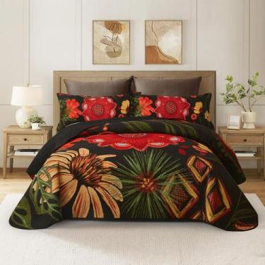 Imagem de Conjunto de edredões Tyrot Black Boho Floral Full/Queen com 2 capas